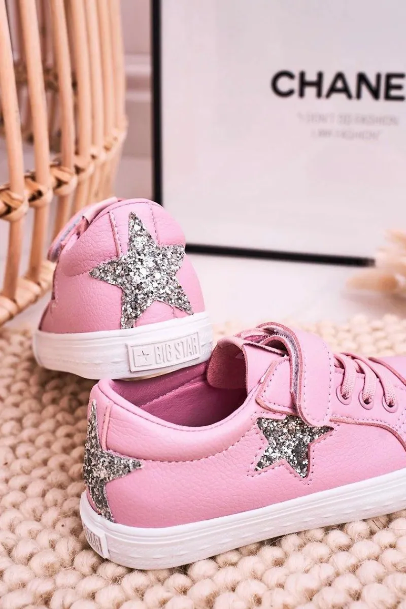 Chłopięce|Dziewczęce>Big Star Shoes Dziecięce Skórzane Trampki Z Gwiazdą BIG STAR DD374104 Różowe