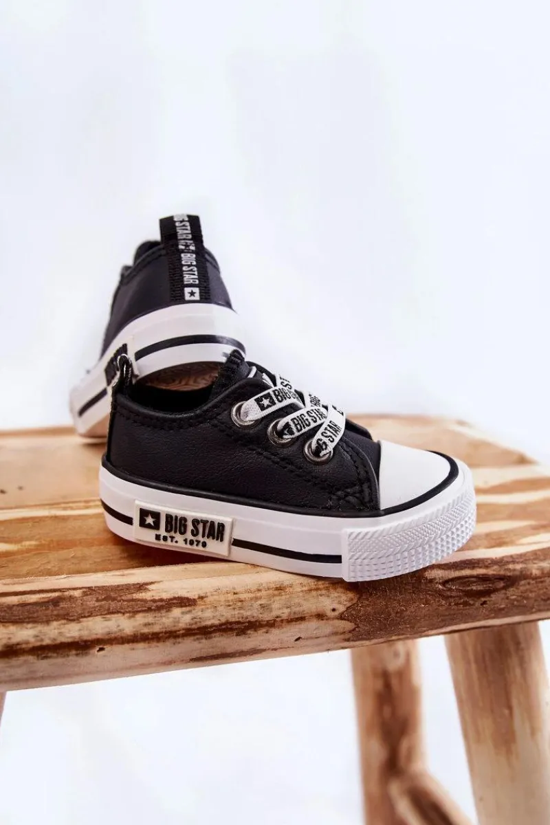 Outlet Big Star Shoes Dziecięce Skórzane Trampki BIG STAR KK374041 Czarno-Białe Czarny