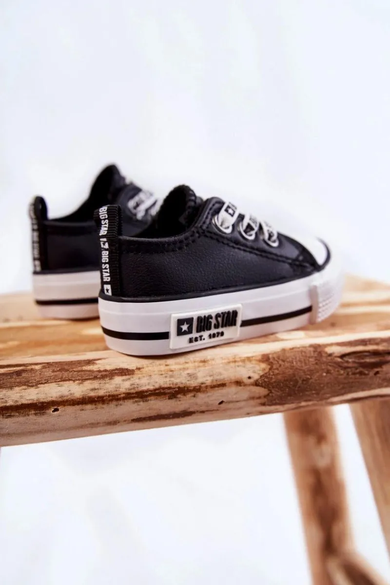 Outlet Big Star Shoes Dziecięce Skórzane Trampki BIG STAR KK374041 Czarno-Białe Czarny