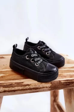 Chłopięce|Dziewczęce>Big Star Shoes Dziecięce Skórzane Trampki BIG STAR KK374059 Czarne Czarny