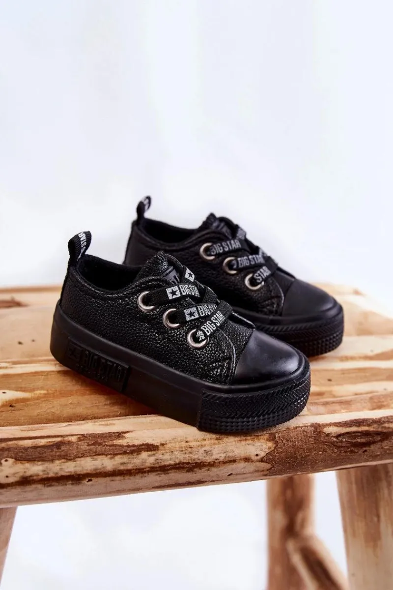 Chłopięce|Dziewczęce>Big Star Shoes Dziecięce Skórzane Trampki BIG STAR KK374059 Czarne Czarny