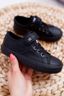 Hot Big Star Shoes Dziecięce Skórzane Trampki BIG STAR EE374034 Czarne Czarny