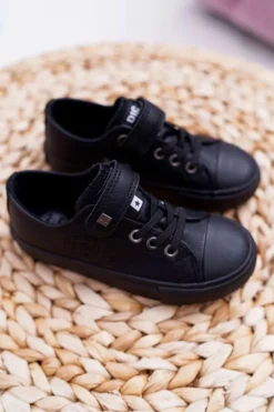 Hot Big Star Shoes Dziecięce Skórzane Trampki BIG STAR EE374034 Czarne Czarny