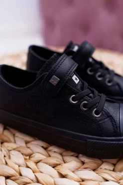 Hot Big Star Shoes Dziecięce Skórzane Trampki BIG STAR EE374034 Czarne Czarny