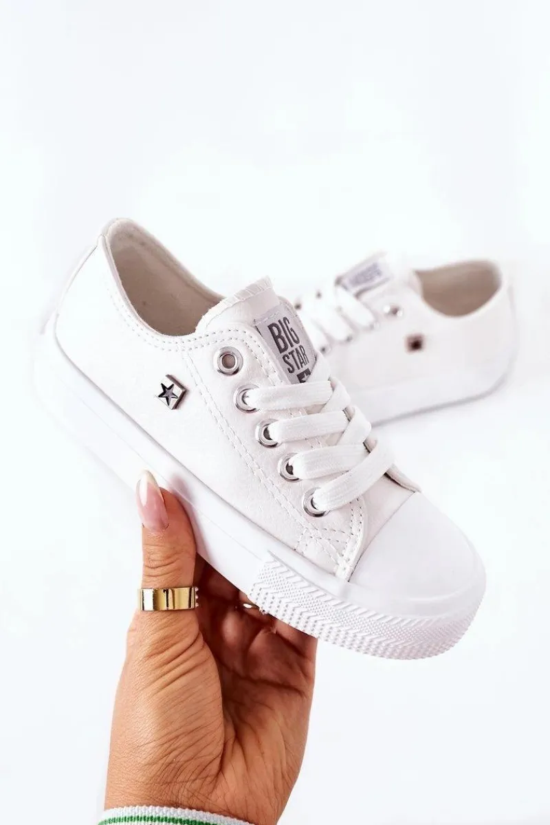 Discount Dziecięce Skórzane Trampki BIG STAR FF374300 Białe Dzieci Chłopięce|Dziewczęce