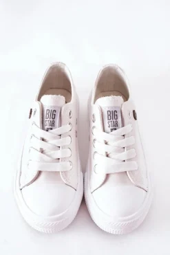 Discount Dziecięce Skórzane Trampki BIG STAR FF374300 Białe Dzieci Chłopięce|Dziewczęce