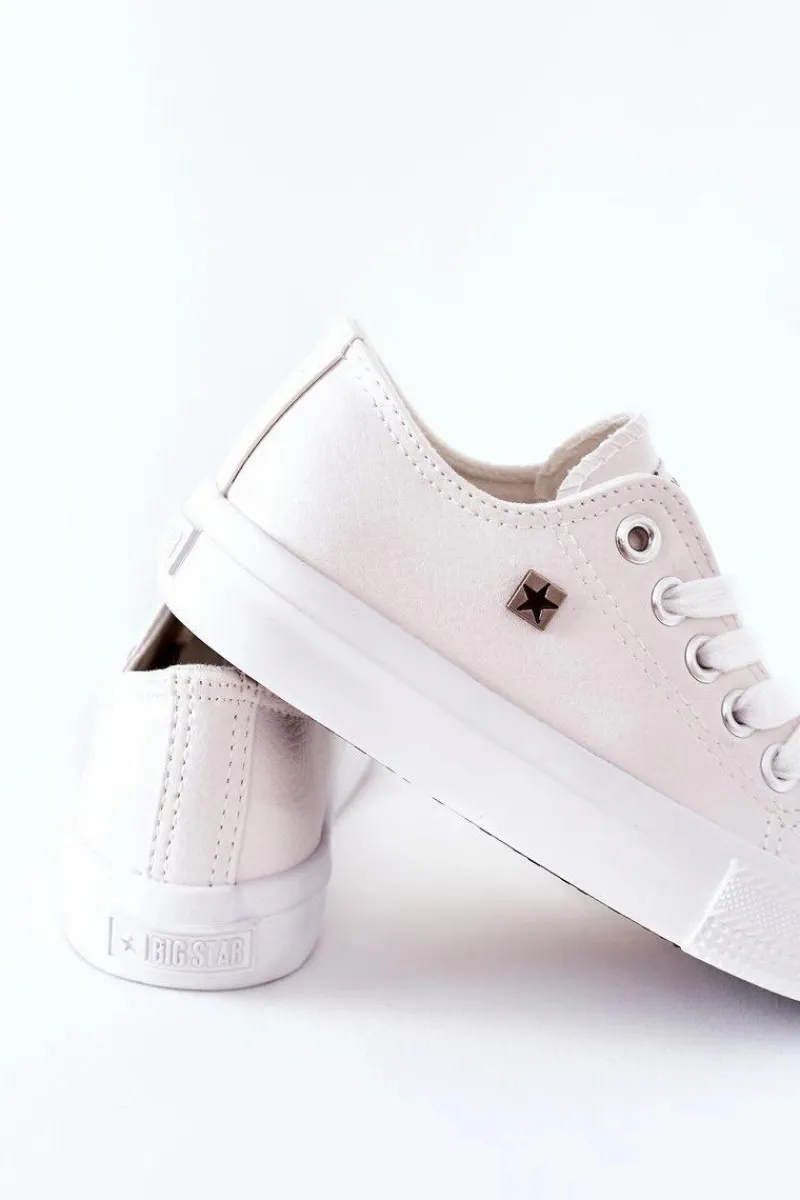 Discount Dziecięce Skórzane Trampki BIG STAR FF374300 Białe Dzieci Chłopięce|Dziewczęce