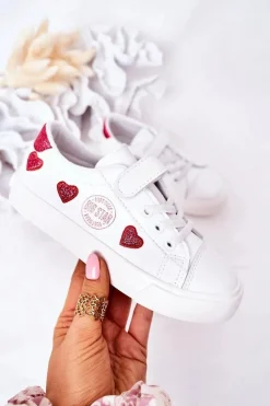 Dziecięce Skórzane Trampki Na Rzep BIG STAR HH374001 Białe Dzieci Dziewczęce