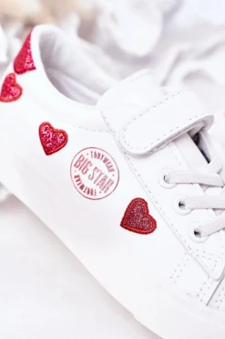 Dziecięce Skórzane Trampki Na Rzep BIG STAR HH374001 Białe Dzieci Dziewczęce