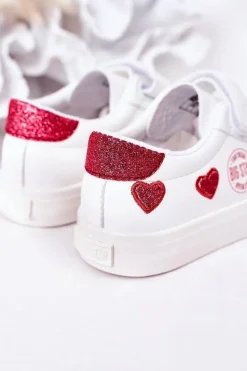 Dziecięce Skórzane Trampki Na Rzep BIG STAR HH374001 Białe Dzieci Dziewczęce