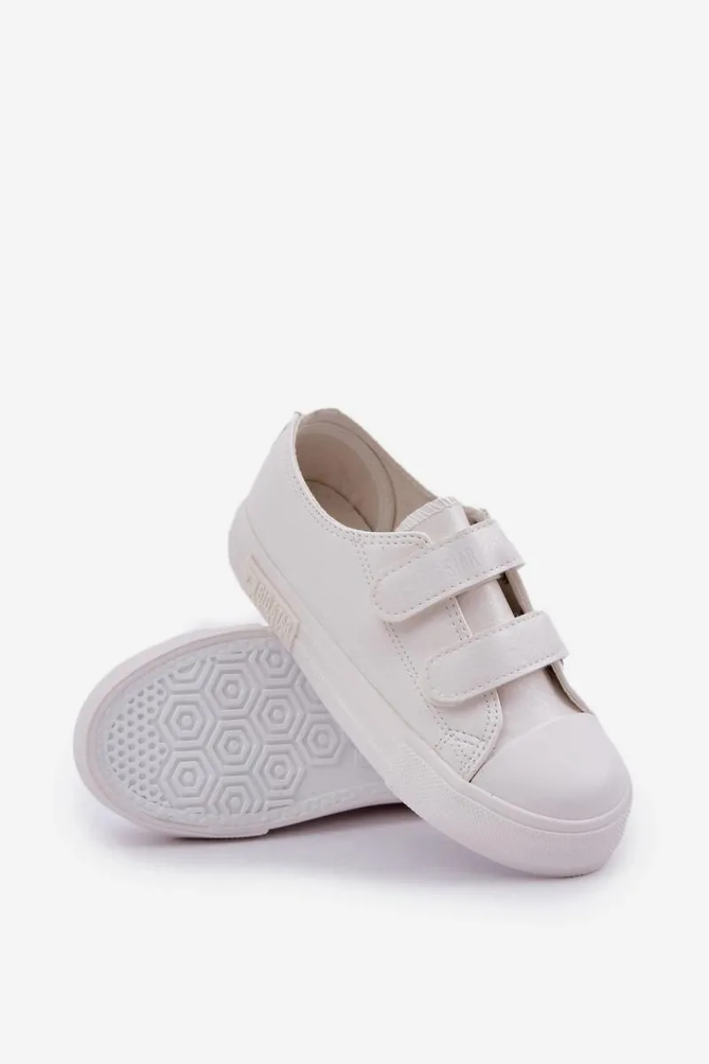 Sale Dziecięce Skórzane Trampki Na Rzep BIG STAR KK374055 Białe Dzieci Chłopięce|Dziewczęce