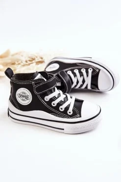 Discount Dziecięce Skórzane Trampki Na Rzep Czarne Bruni Dzieci Dziewczęce|Chłopięce