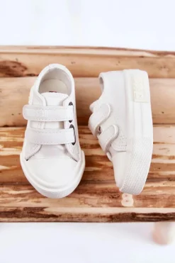 Hot Big Star Shoes Dziecięce Skórzane Trampki Na Rzep BIG STAR KK374091 Białe Biały