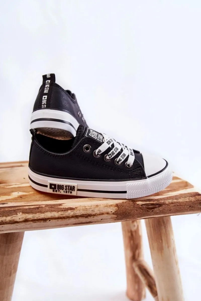 Best Dziecięce Skórzane Trampki BIG STAR KK374039 Czarne Dzieci Chłopięce|Dziewczęce