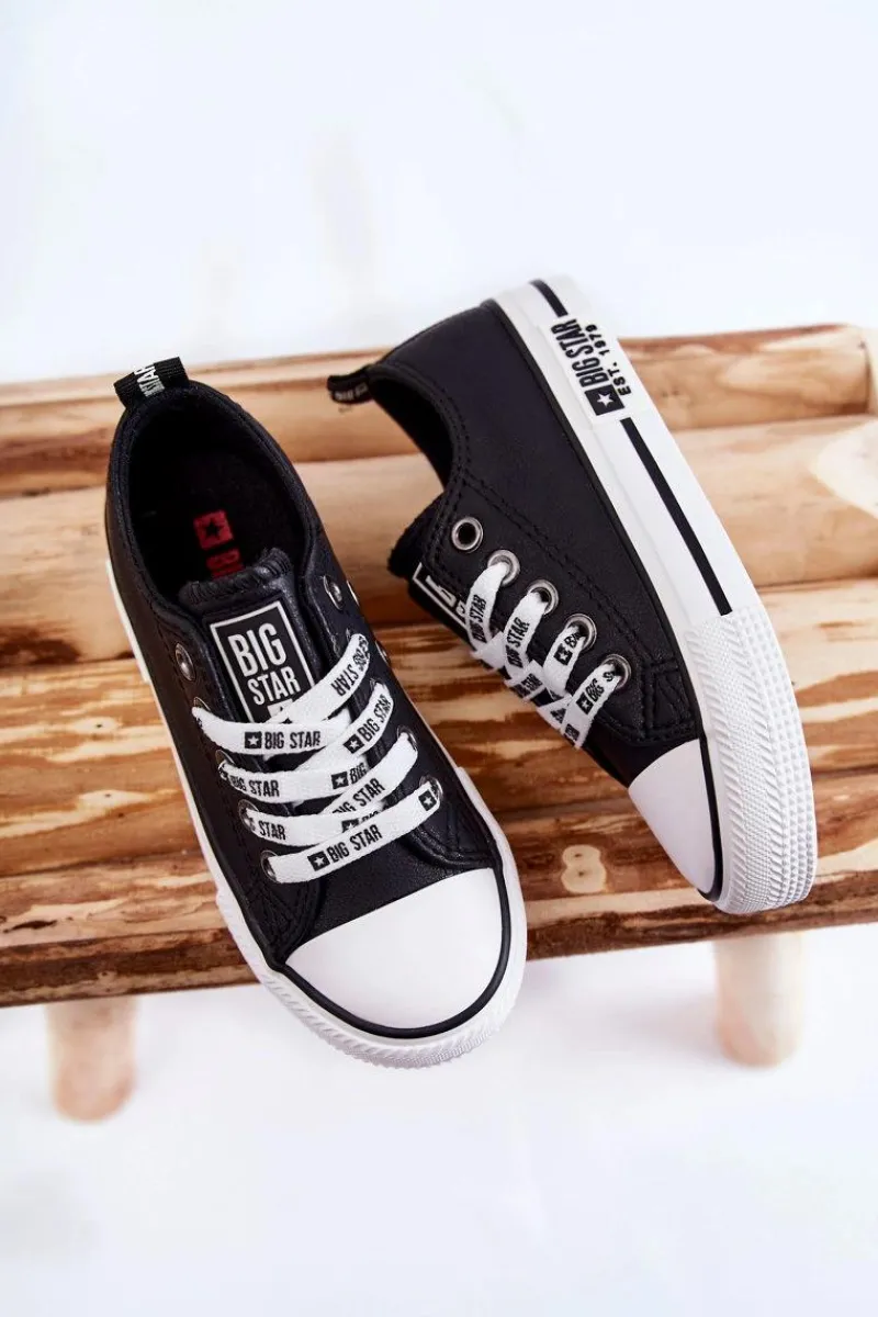 Best Dziecięce Skórzane Trampki BIG STAR KK374039 Czarne Dzieci Chłopięce|Dziewczęce