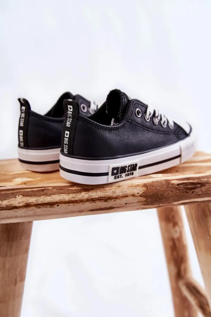 Best Dziecięce Skórzane Trampki BIG STAR KK374039 Czarne Dzieci Chłopięce|Dziewczęce