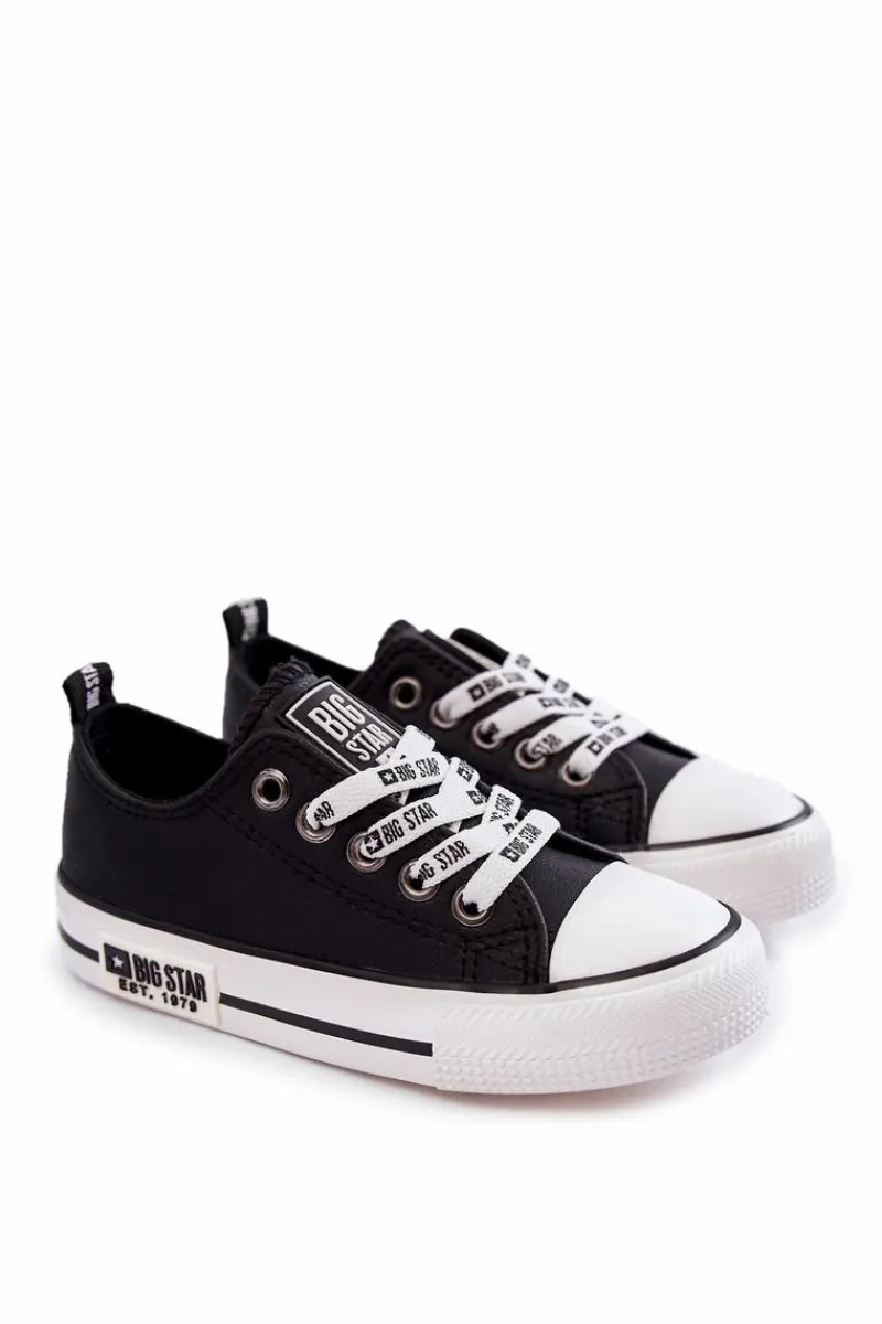 Best Dziecięce Skórzane Trampki BIG STAR KK374039 Czarne Dzieci Chłopięce|Dziewczęce