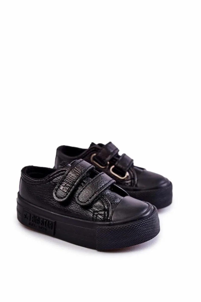 Hot Dziecięce Skórzane Trampki Na Rzep BIG STAR KK374090 Czarne Dzieci Chłopięce|Dziewczęce