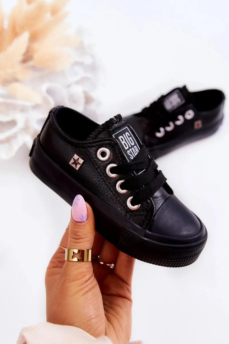 Discount Big Star Shoes Dziecięce Skórzane Trampki BIG STAR JJ374311 Czarne Czarny