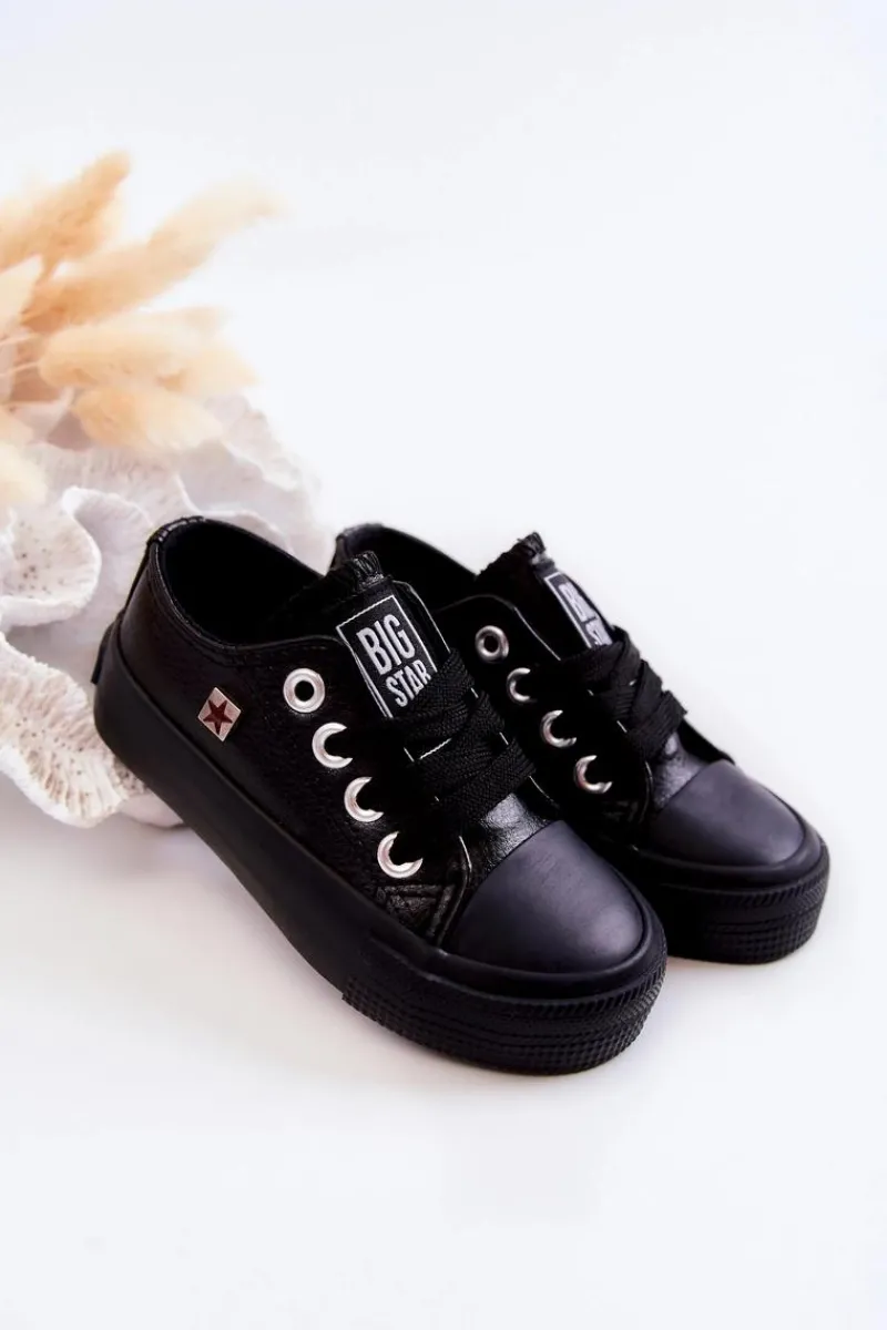 Discount Big Star Shoes Dziecięce Skórzane Trampki BIG STAR JJ374311 Czarne Czarny