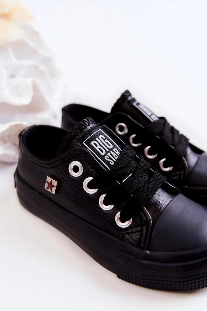 Discount Big Star Shoes Dziecięce Skórzane Trampki BIG STAR JJ374311 Czarne Czarny