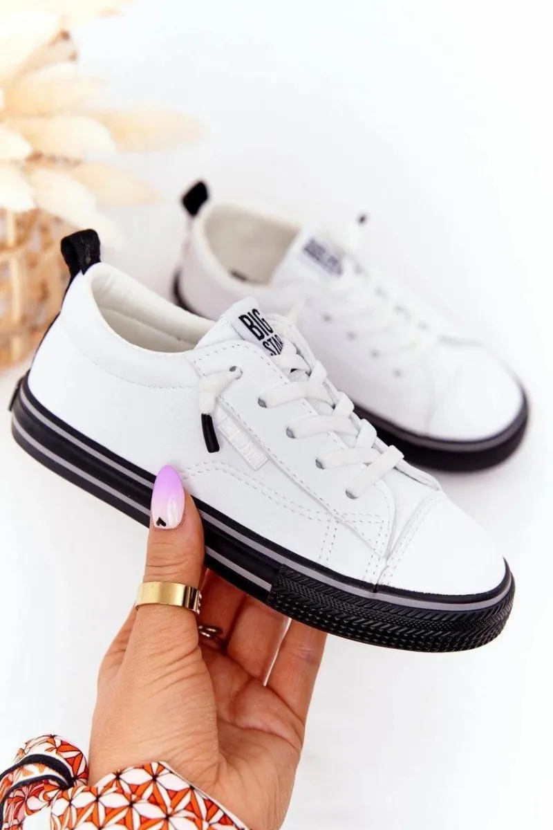 Online Dziecięce Skórzane Trampki BIG STAR HH374037 Białe Dzieci Chłopięce|Dziewczęce