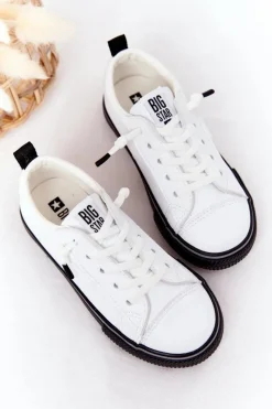 Online Dziecięce Skórzane Trampki BIG STAR HH374037 Białe Dzieci Chłopięce|Dziewczęce