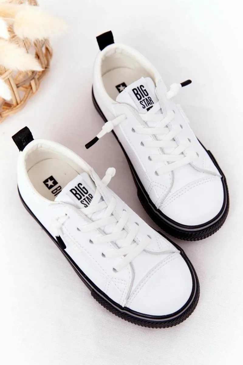 Online Dziecięce Skórzane Trampki BIG STAR HH374037 Białe Dzieci Chłopięce|Dziewczęce