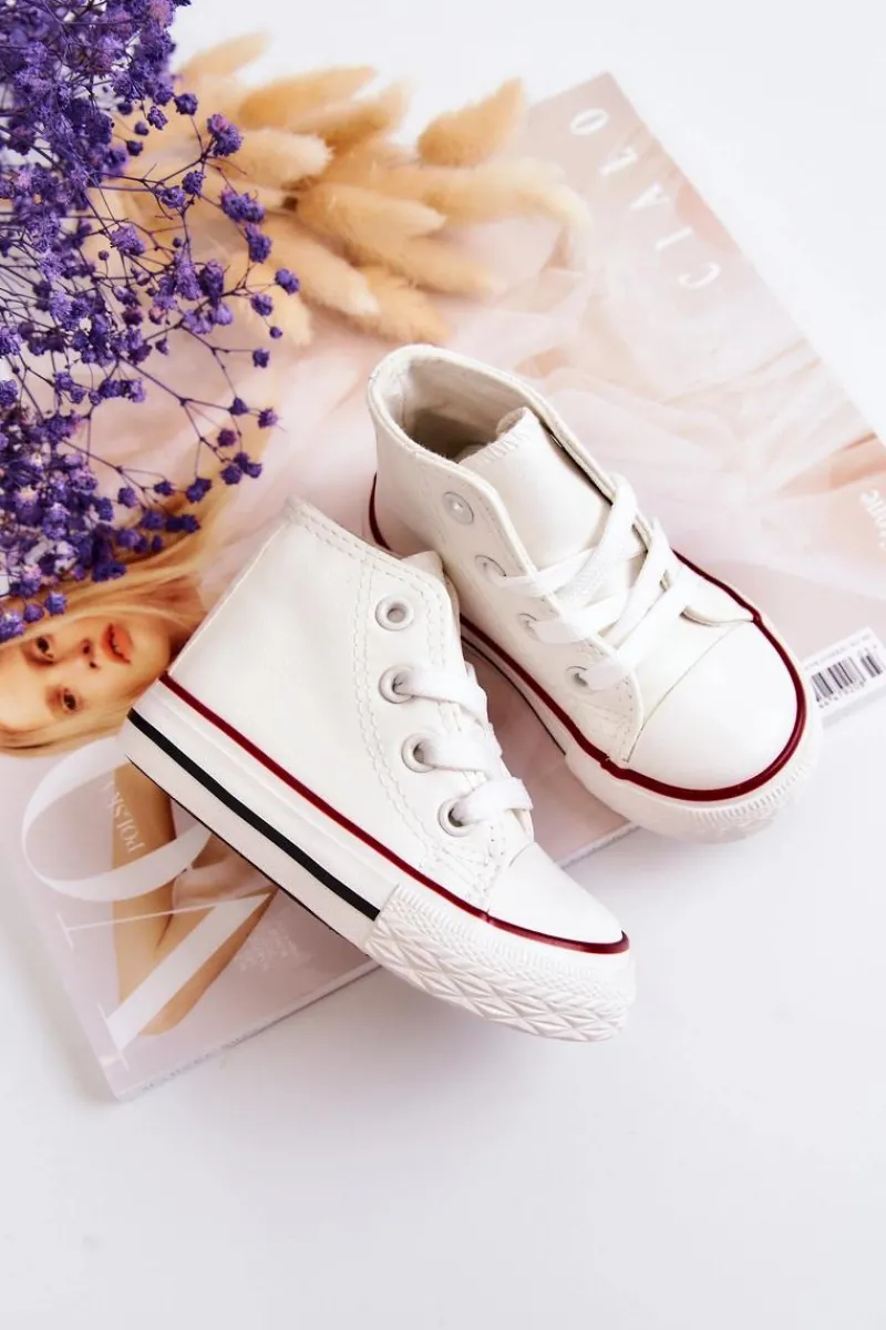 Online Boto Dziecięce Skórzane Wysokie Trampki Białe Marney