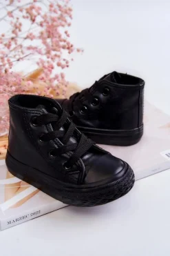 Discount Boto Dziecięce Skórzane Wysokie Trampki Czarne Marney Czarny