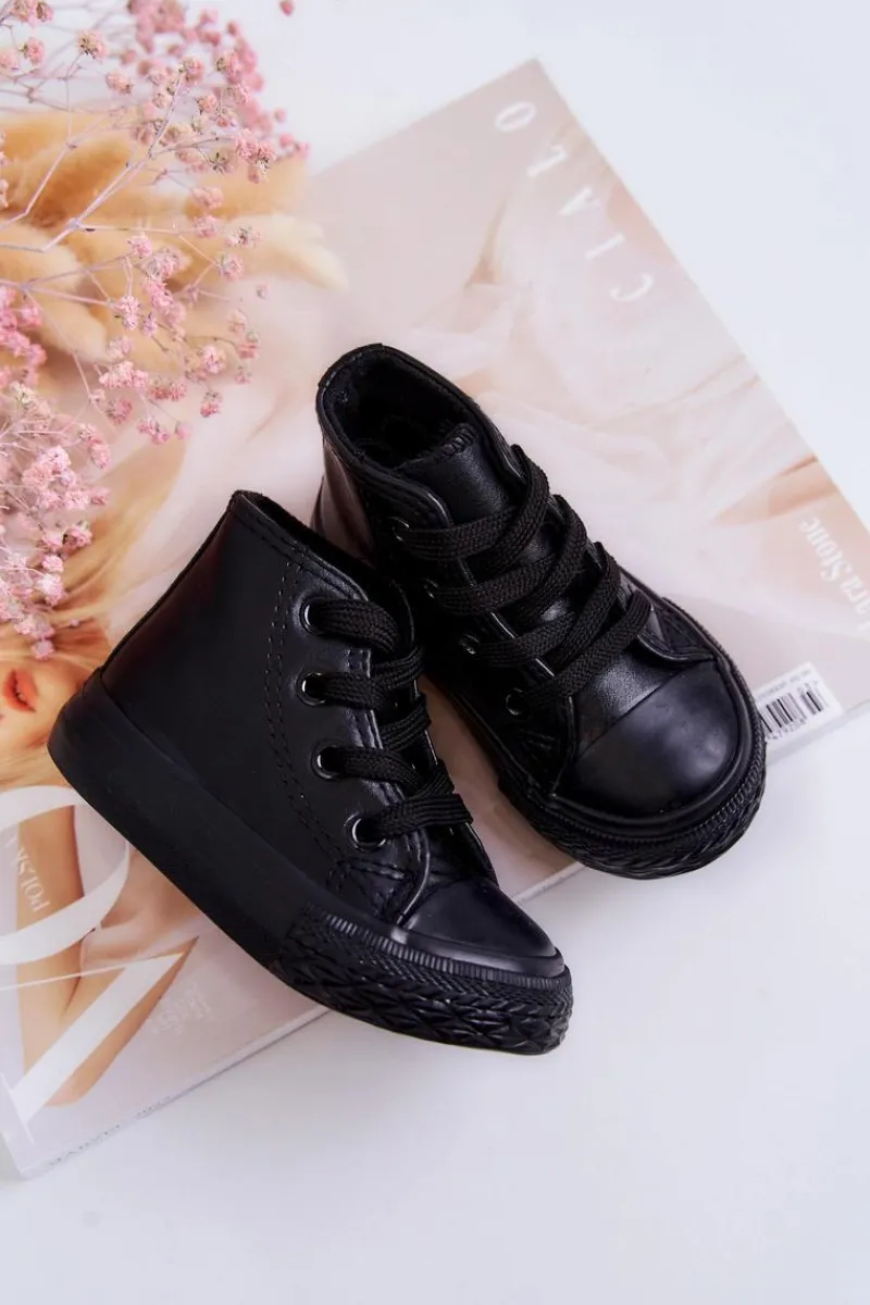 Discount Boto Dziecięce Skórzane Wysokie Trampki Czarne Marney Czarny