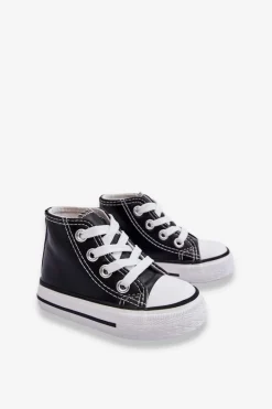 Best Boto Dziecięce Skórzane Wysokie Trampki Czarno-Białe Marney Czarny