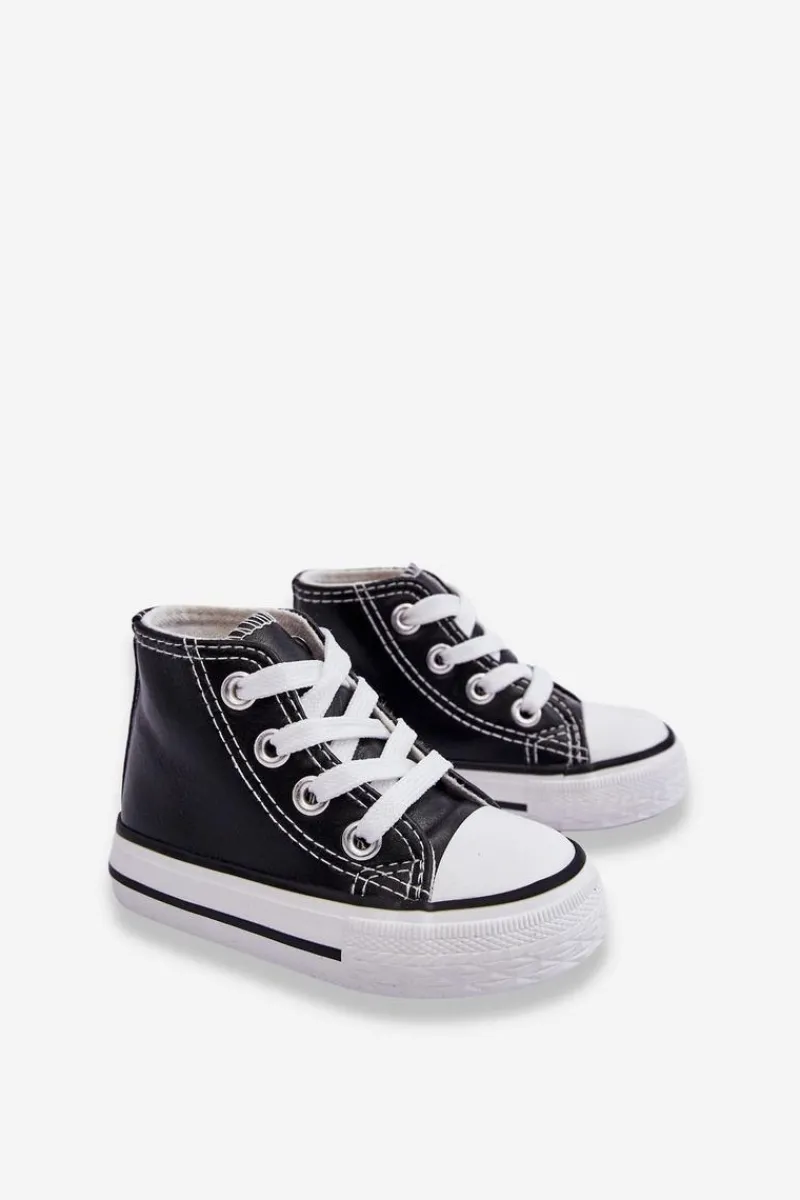 Best Boto Dziecięce Skórzane Wysokie Trampki Czarno-Białe Marney Czarny