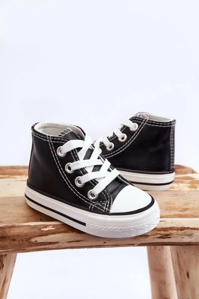 Best Boto Dziecięce Skórzane Wysokie Trampki Czarno-Białe Marney Czarny