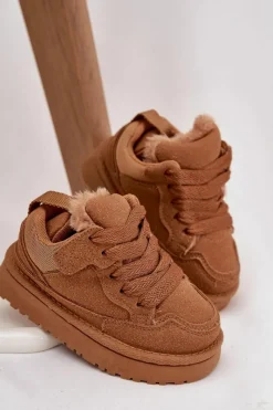 Online Boto Dziecięce Sneakersy Ocieplane Futerkiem Camel Mireen Brązowy