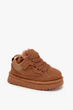 Online Boto Dziecięce Sneakersy Ocieplane Futerkiem Camel Mireen Brązowy
