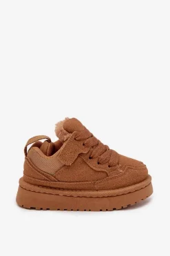 Online Boto Dziecięce Sneakersy Ocieplane Futerkiem Camel Mireen Brązowy