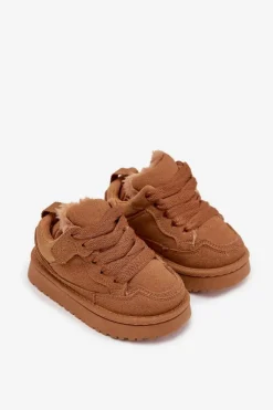 Online Boto Dziecięce Sneakersy Ocieplane Futerkiem Camel Mireen Brązowy