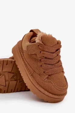 Online Boto Dziecięce Sneakersy Ocieplane Futerkiem Camel Mireen Brązowy
