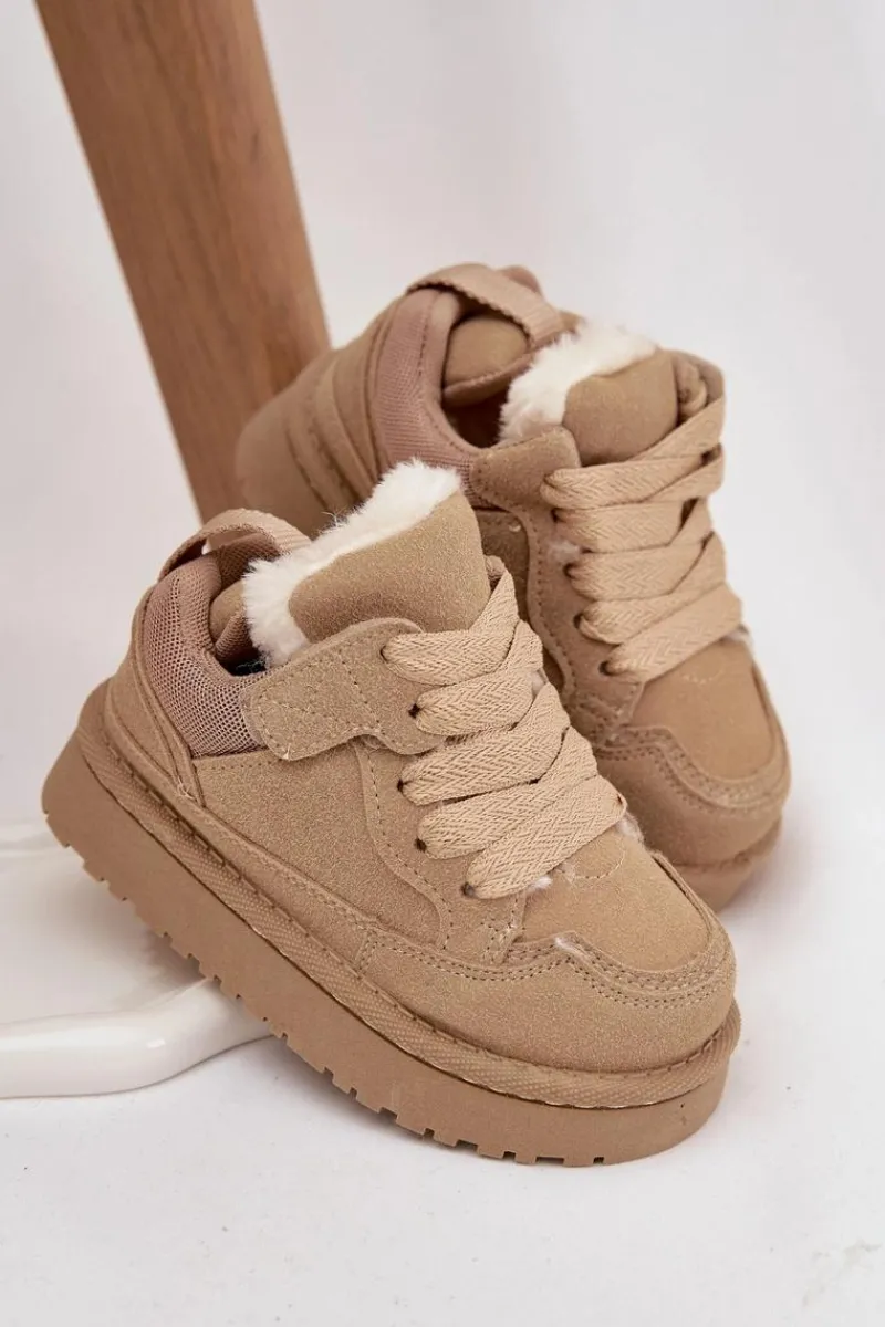 New Dziecięce Sneakersy Ocieplane Futerkiem Beżowe Mireen Dzieci Chłopięce|Dziewczęce