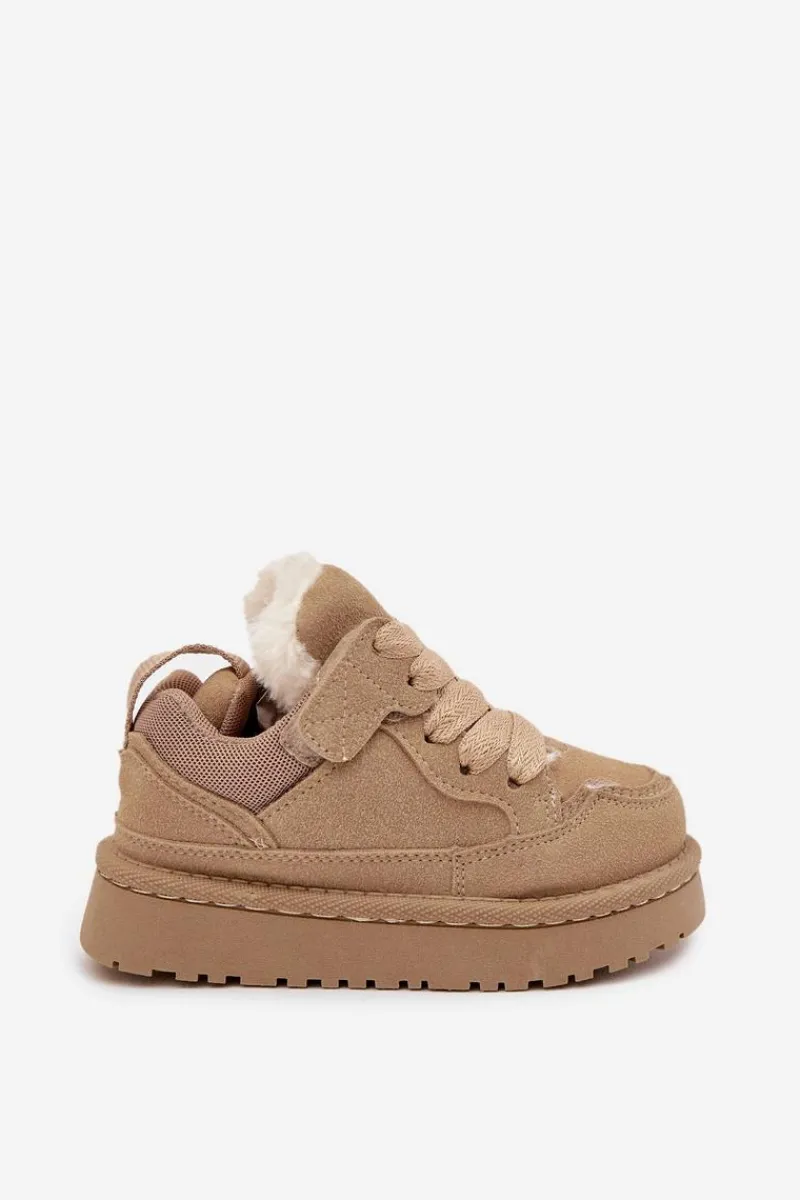 New Dziecięce Sneakersy Ocieplane Futerkiem Beżowe Mireen Dzieci Chłopięce|Dziewczęce