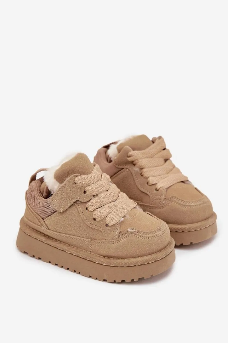 New Dziecięce Sneakersy Ocieplane Futerkiem Beżowe Mireen Dzieci Chłopięce|Dziewczęce