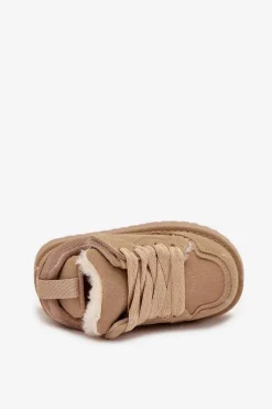 New Dziecięce Sneakersy Ocieplane Futerkiem Beżowe Mireen Dzieci Chłopięce|Dziewczęce