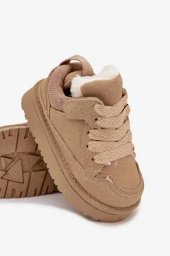 New Dziecięce Sneakersy Ocieplane Futerkiem Beżowe Mireen Dzieci Chłopięce|Dziewczęce