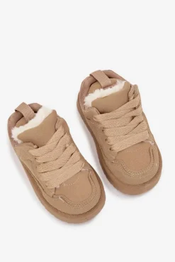 New Dziecięce Sneakersy Ocieplane Futerkiem Beżowe Mireen Dzieci Chłopięce|Dziewczęce
