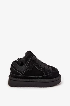 Chłopięce|Dziewczęce>Boto Dziecięce Sneakersy Ocieplane Futerkiem Czarne Mireen Czarny