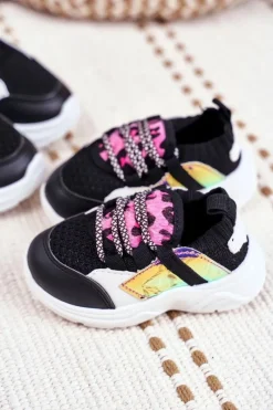 Sale Dziecięce Sportowe Buty Czarne Velma Dzieci Dziewczęce