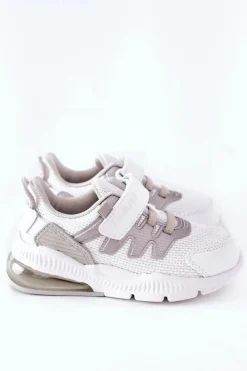 New Dziecięce Sportowe Buty Na Rzep ABCKIDS Biało-Srebrne Dzieci Dziewczęce|Chłopięce