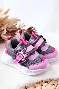 Dziewczęce>BEFADO Dziecięce Sportowe Buty Na Rzep 516P091 Szaro-Różowe