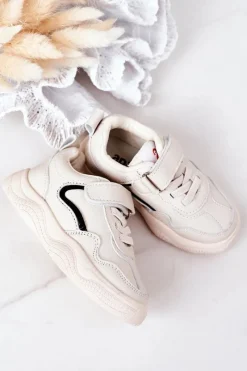 Discount Boto Dziecięce Sportowe Buty Sneakersy Beżowe Runner